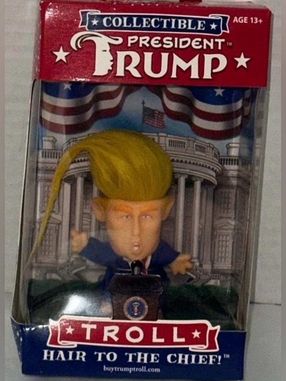 Trolls Yellow-Haired Political Troll Figurine in Blue Suit